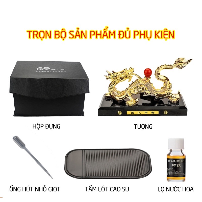 Tượng rồng vàng nhả ngọc phong thủy trang trí taplo ô tô, bàn làm việc, phòng khách cao cấp sang trọng