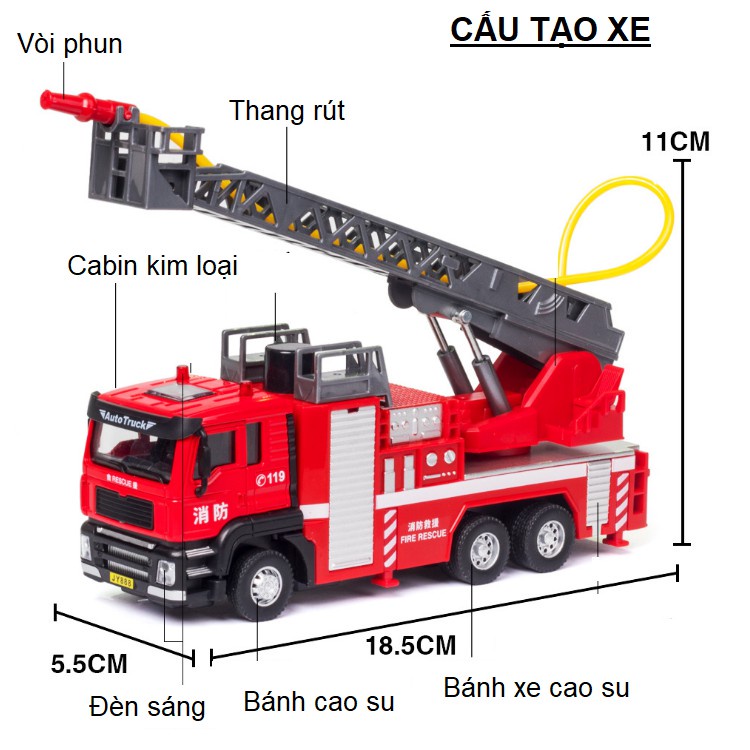 Mô hình xe cứu hỏa đồ chơi PHUN NƯỚC, KIM LOẠI 1:50 Double Horses