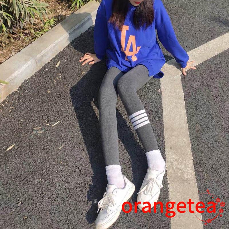 Quần legging thể thao lưng cao viền sọc thời trang cho nữ