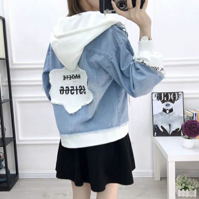 [VIP] Áo khoác jean nữ có mũ nỉ Star lung linh loại 1 form rộng 3 size M-L-XL