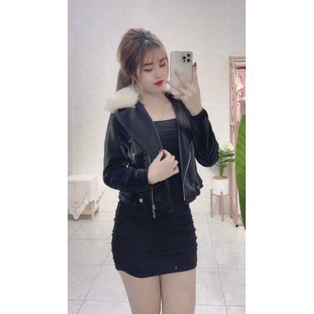 Áo Khoác Da Nữ Thời Trang Hàn Quốc ,Áo khoác da 2 lớp kèm lông cổ Chuẩn mã quảng châu