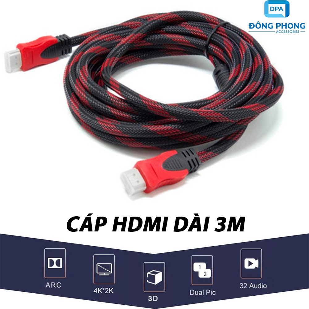 [Mã ELHACE giảm 4% đơn 300K] Cáp 2 Đầu HDMI Dài 3 MÉT Dây Bọc Dù Chống Nhiễu