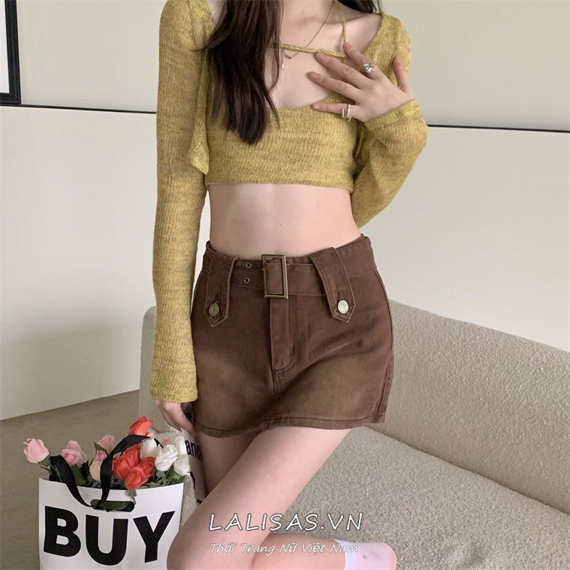 LALISAS Quần short denim Lưng Cao Thời Trang Hàn Quốc Quyến Rũ Cho Nữ