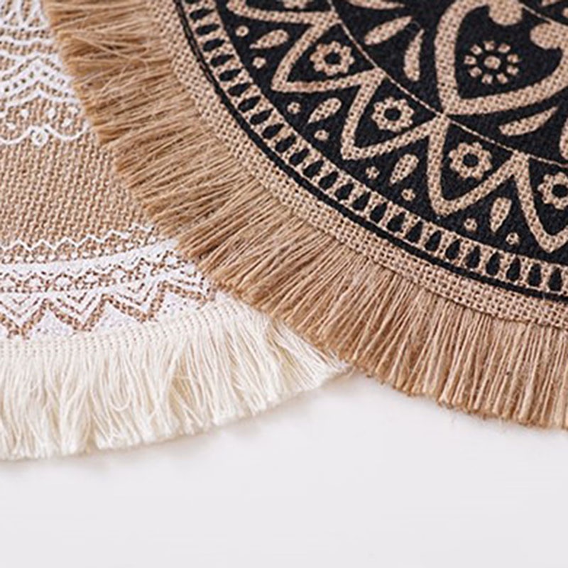 Tấm Lót Bàn Ăn Bằng Cotton Lanh Dày Cách Nhiệt Phối Tua Rua Phong Cách Bắc Âu