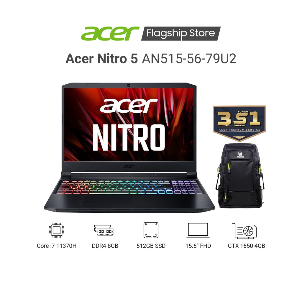 [ELBAU7 giảm 7% tối đa 1TR] Laptop ACER Nitro 5 AN515-56-79U2 i7-11370H | 8GB | 512GB SSD | GTX1650 4GB | 15.6&quot;