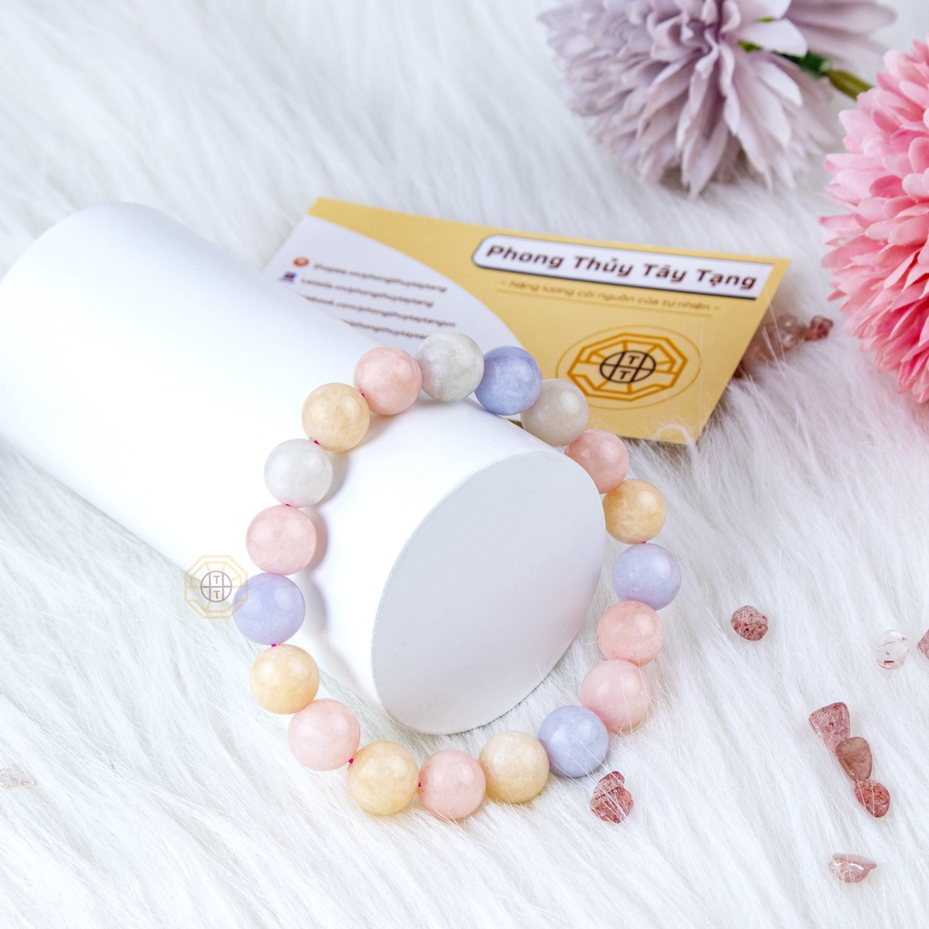 Vòng tay phong thuỷ Đá Beryll Đa Sắc [TẶNG HỘP GỖ] May Mắn cho nữ mệnh Kim Mộc Thuỷ Hoả Thổ - Phong Thủy Tây Tạng