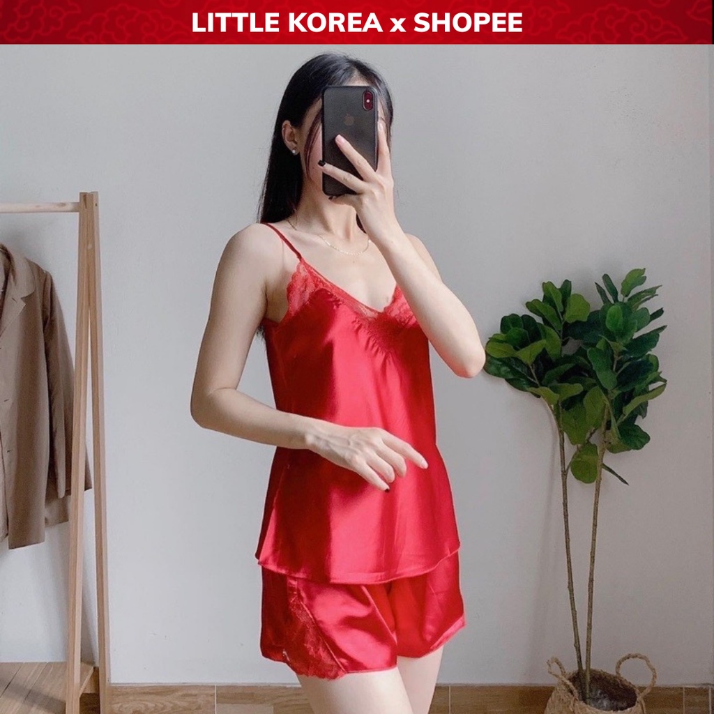 Set Đồ Ngủ Nữ Bộ Đồ Mặc Nhà Lụa Tằm 2 Dây Viền Ren Thoáng Mát Sexy - LITTLE KOREA
