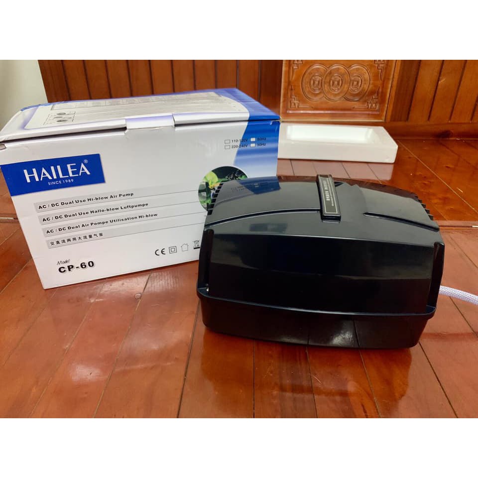 Máy sục khí tích điện Hailea CP 60, máy sủi oxi cho bể cá cảnh và bể hải sản, đầu ra 10 quả sủi
