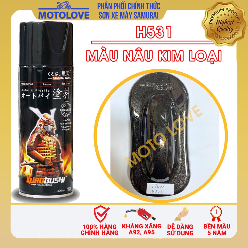 sơn samurai Nâu kim loại H531 chai sơn xịt cao cấp dành cho sơn xe máy, ô tô