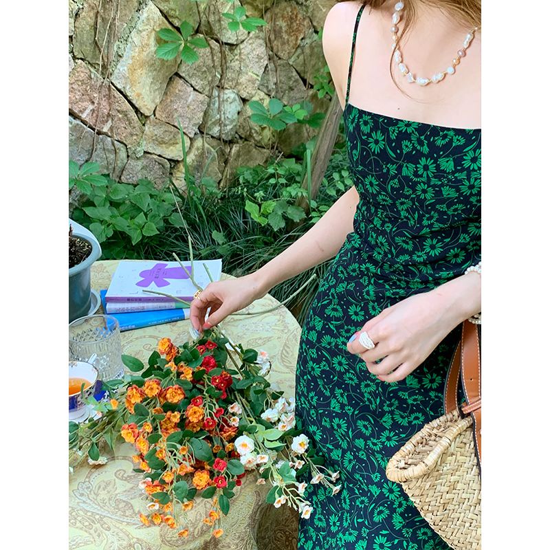 Đầm Hoa Hai Dây Hở Lưng Dáng Ôm Thời Trang Mùa Hè 2022 Cho Nữ