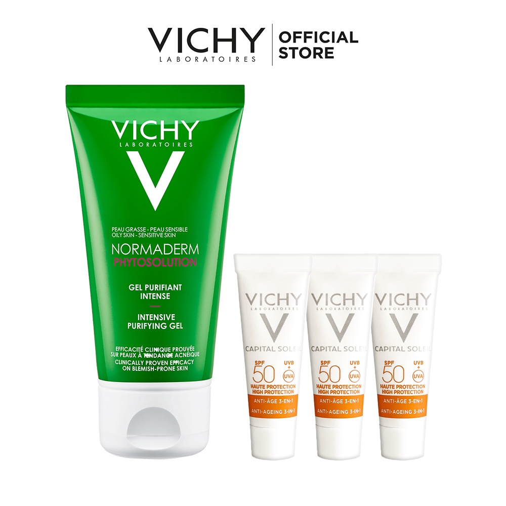 [HB GIFT] Bộ quà tặng kem chống nắng Vichy CAPITAL SOLEIL MATTIFYING 3-IN-1 & gel rửa mặt làm sạch Vichy