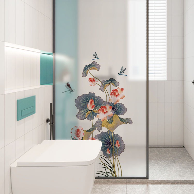 Decal dán kính cao cấp - Hoa Sen sẫm màu ( 60x116cm )