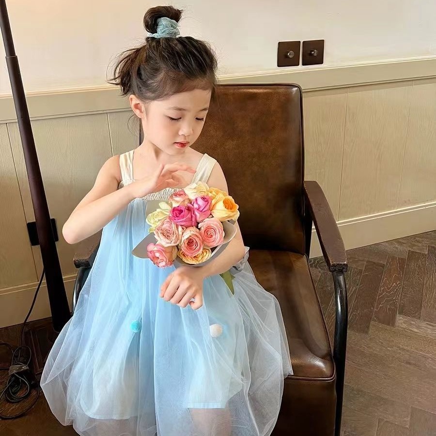 Đầm Công Chúa Hai Dây Thời Trang Mùa Hè Hàn Quốc Cho Bé Gái