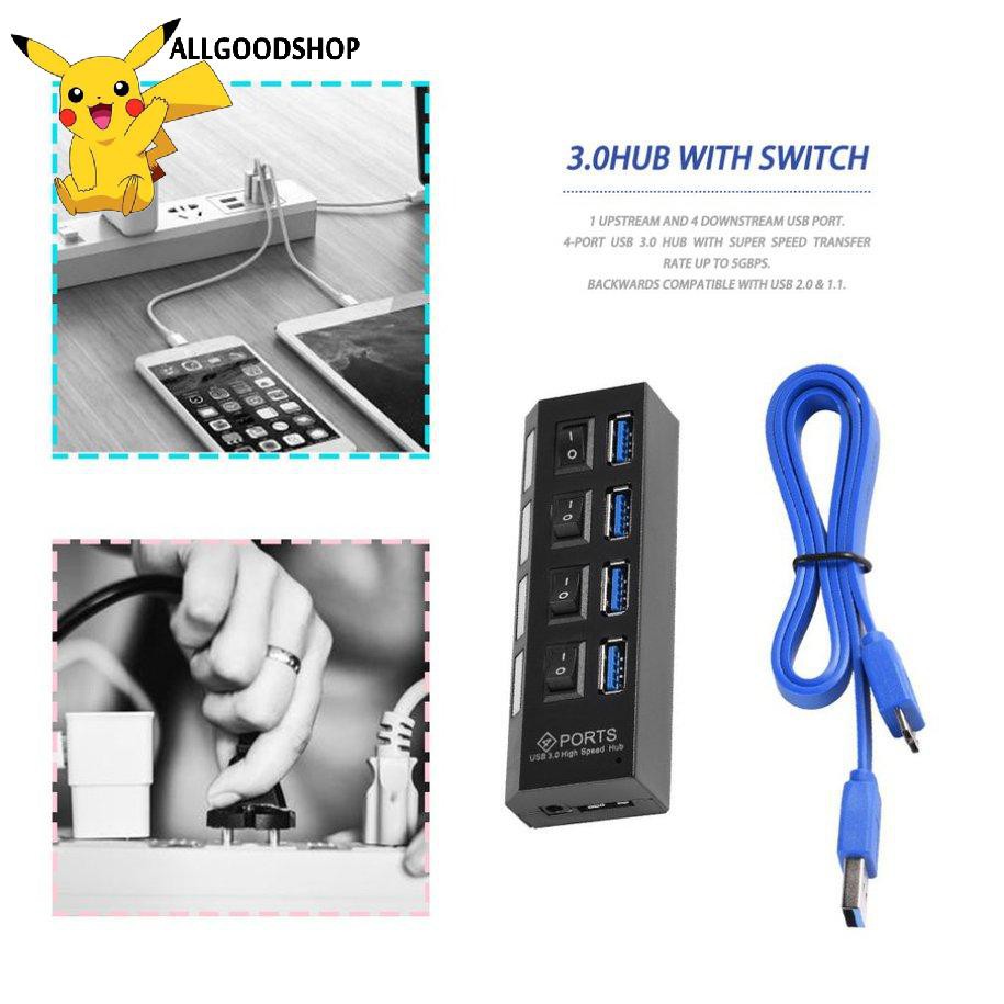 HUB Ổ ĐIỆN 4 PORT CÓ CÔNG TẮC USB 3.0 Hub 5Gbps High Speed  with on/off switch