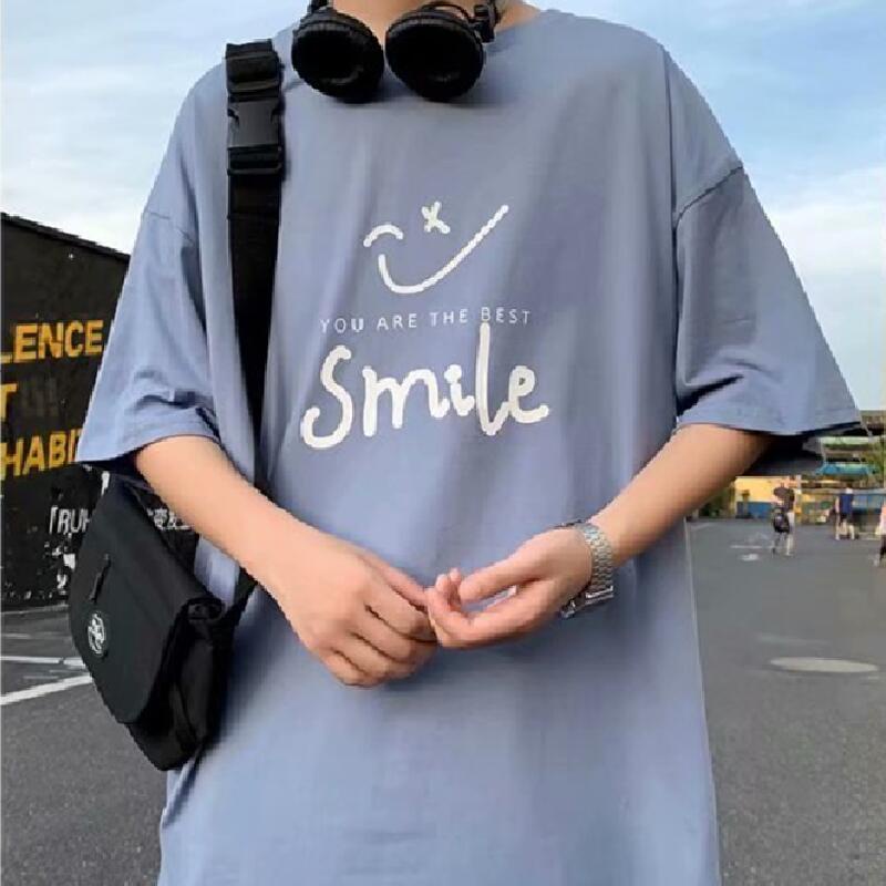 Áo thun tay ngắn dáng rộng in chữ phong cách hiphop đường phố Hàn Quốc trẻ trung cho nam size M-5XL