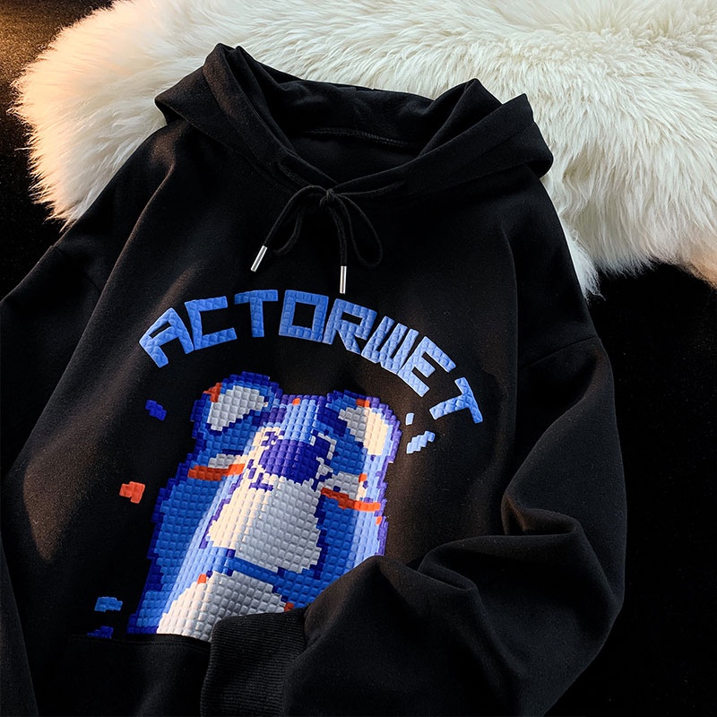 ZHELIHANGFEI Áo Hoodie Dáng Rộng In Họa Tiết Hoạt Hình Dễ Thương