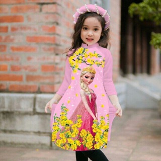 Set áo dài cách tân elsa, kèm mấn, size 1 tuổi