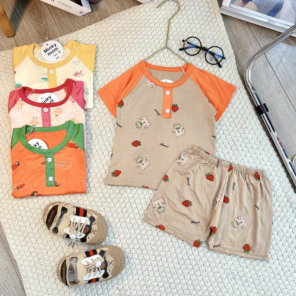 Quần áo trẻ em bộ côc tay thun lạnh, bô MINKY MOM cho bé trai bé gái phối tay giáp lăng BABY KIDSHOP