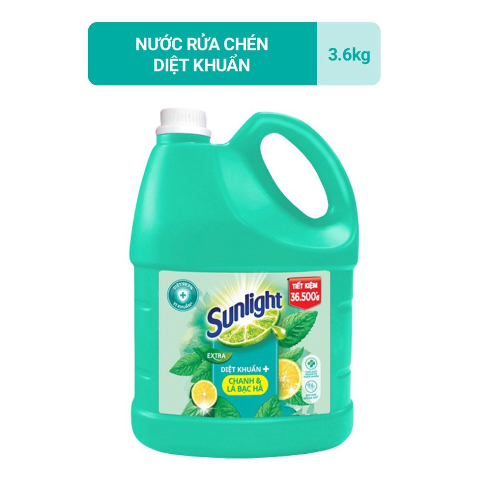 Nước rửa chén Sunlight Diệt Khuẩn chai 3.6kg (MỚI)