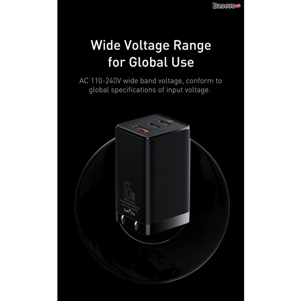 Bộ Sạc Nhanh Baseus GaN3 Pro Quick Charger 65W