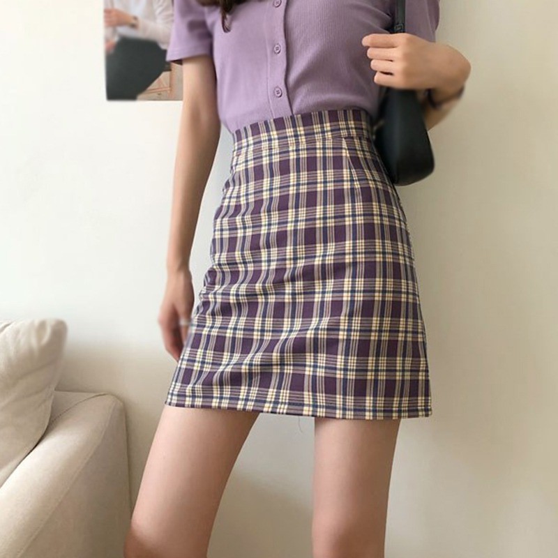 Chân Váy Chữ A Họa Tiết Ca Rô Hợp Thời Trang Dành Cho Nữ