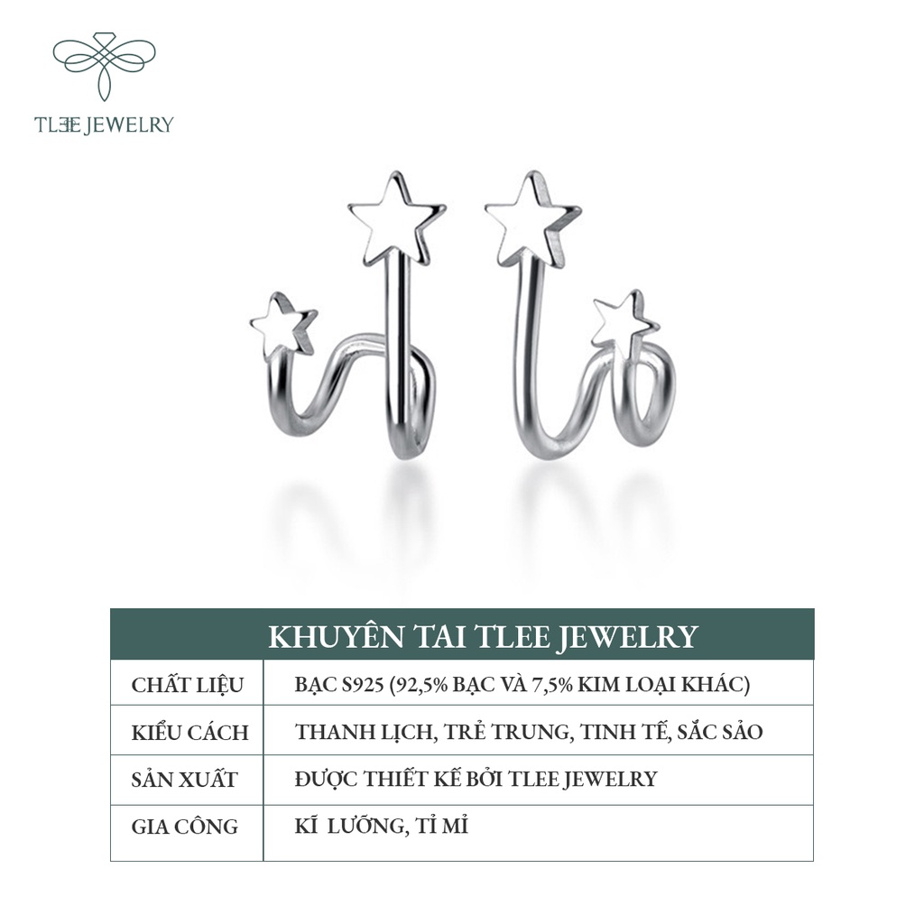 Khuyên tai bạc nữ TLEE sao kép xoắn basic nữ tính NCJ B0104