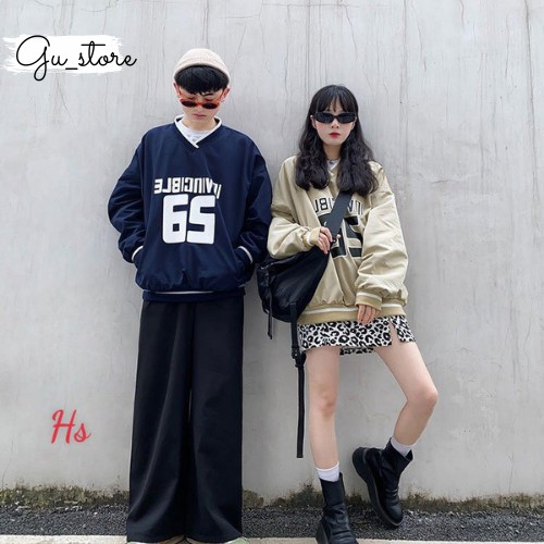Ảnh thật Ở Cuối Áo Sweater Nam Nữ Form Rộng Nỉ 65 Cổ V Dài Tay Áo Thun Nam Nữ Nỉ Ngoại In Chữ Dáng Rộng 2 Màu GuStore540