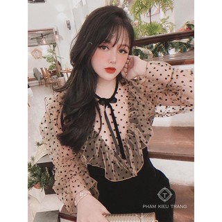 Váy nhung phối lưới bi