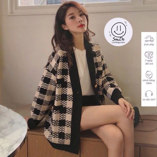 Áo Khoác Cadigan Cổ V Nút Kẻ Caro 2 Túi Tay Dài | Smide Clothing