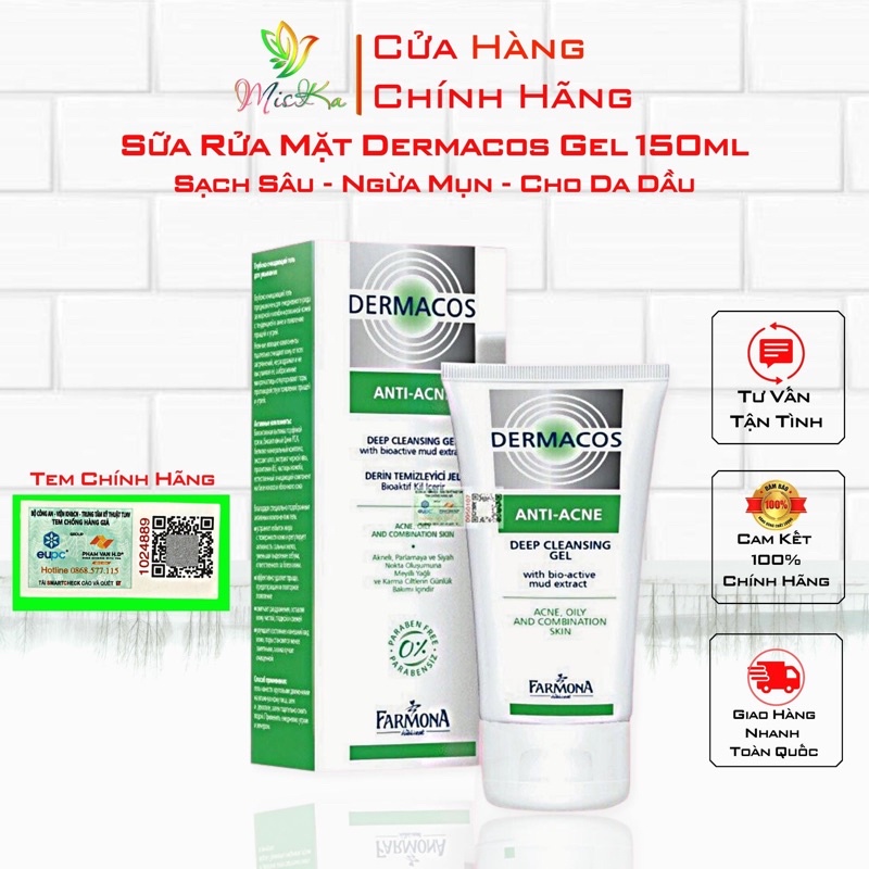 DERMACOS Sữa Rửa Mặt Farmona Dermacos Anti Acne Deep Cleansing Gel 150ml, Sạch Sâu Ngừa Mụn, Cho Da Dầu