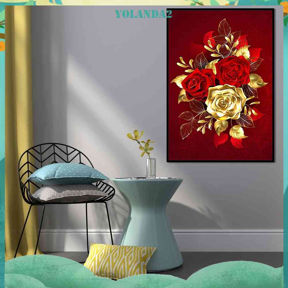 Bộ Tranh Thêu Chữ Thập 11CT DIY Hình Hoa Hồng Vàng Đủ Màu