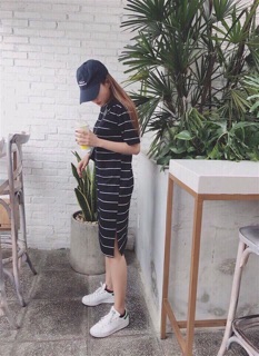 Đầm thun suông sọc ngang