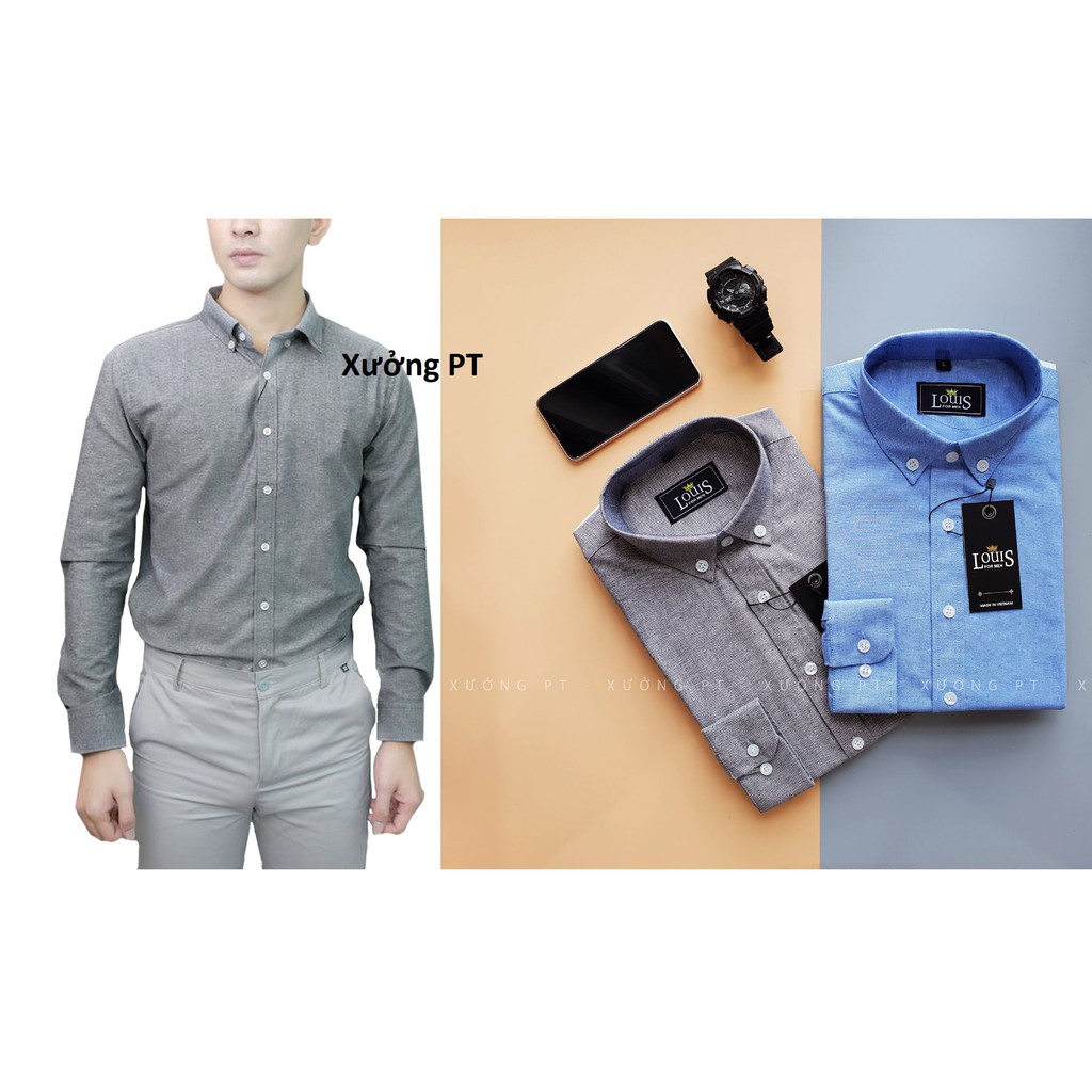 Áo sơ mi nam 2 màu Xám và Xanh nhạt siêu hiếm chất oxford chất dày dặn dáng siêu đẹp