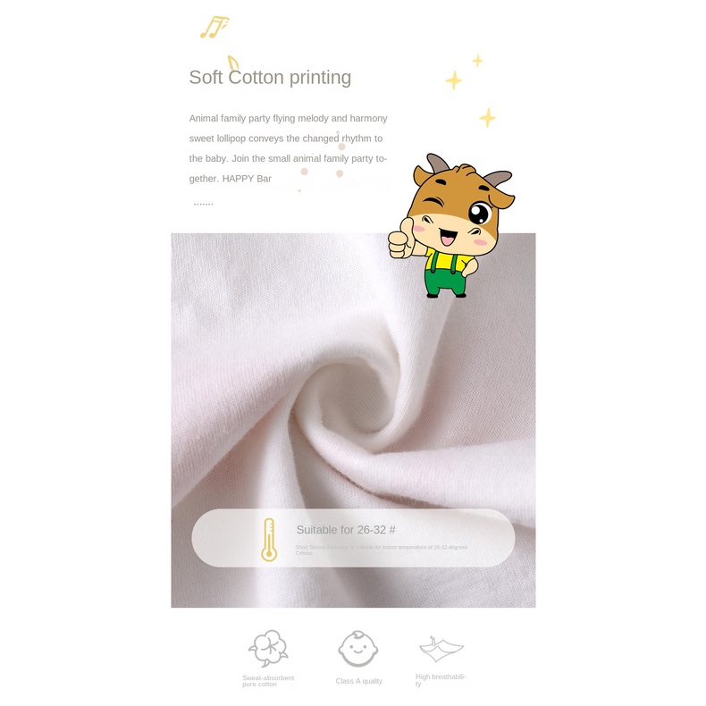 Bộ Áo Liền Quần Tay Ngắn Bằng Vải Cotton Họa Tiết Hoạt Hình Dễ Thương Cho Bé Trai Và Gái 0-24 Tháng Tuổi
