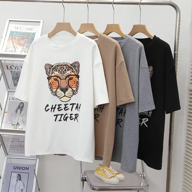 Aó phông nữ unisex tay lỡ dáng rộng dấu quần in hình 3D coton thoáng mát phong cách trẻ trung năng động
