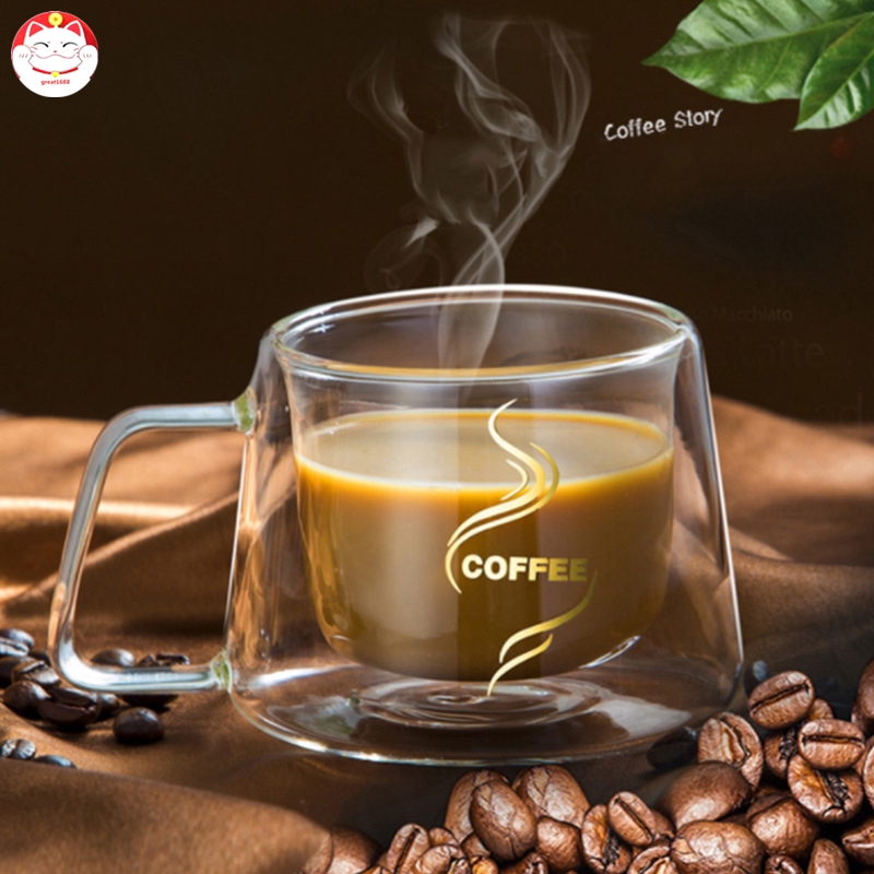 ✂GT⁂ Coffee Mug Espresso Cup Thermal Glass Double Wall High Borosilicate Mugs 