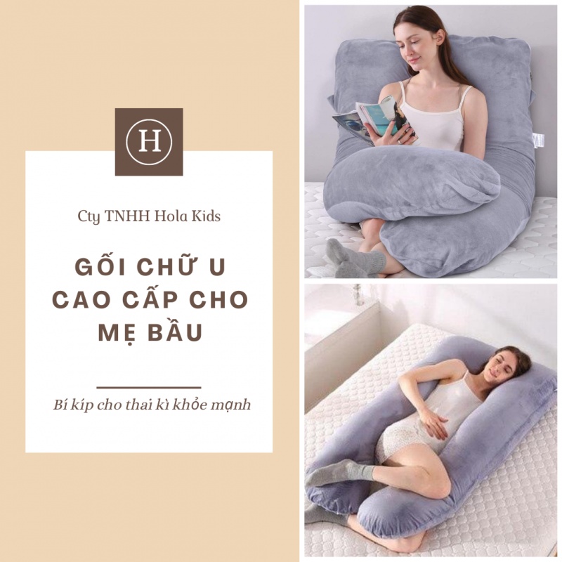 Gối Chữ U Vải Nhung Đa Năng Cho Mẹ Bầu Holakids