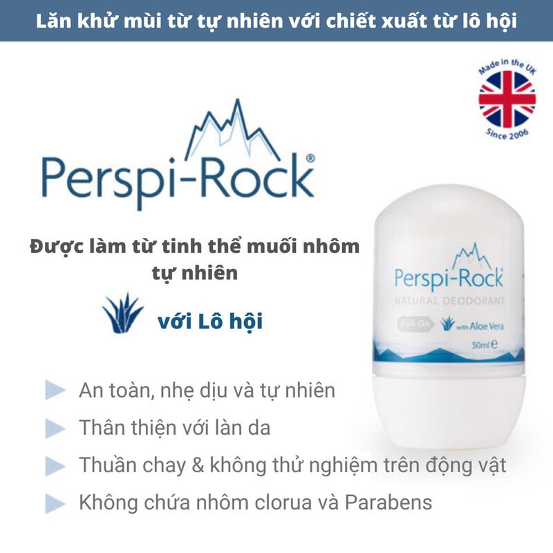 Lăn Khử Mùi Perspi-Rock Tự Nhiên Chiết Xuất Lô Hội Natural Deodorant Roll On 50ml