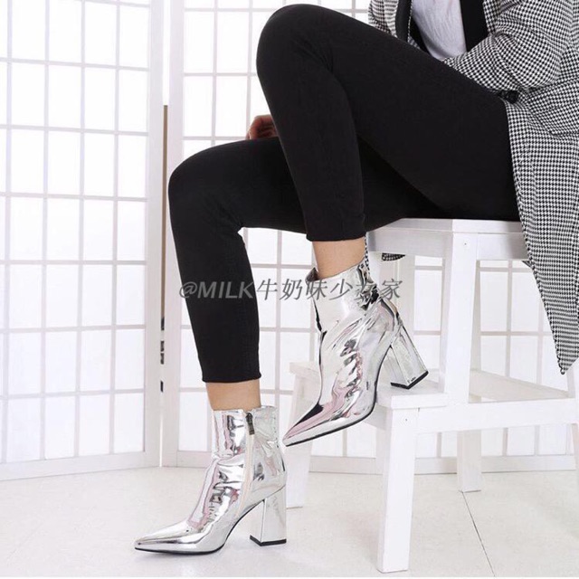 Boots cao cổ bạc gót vuông cao cấp ( kèm ảnh thật )