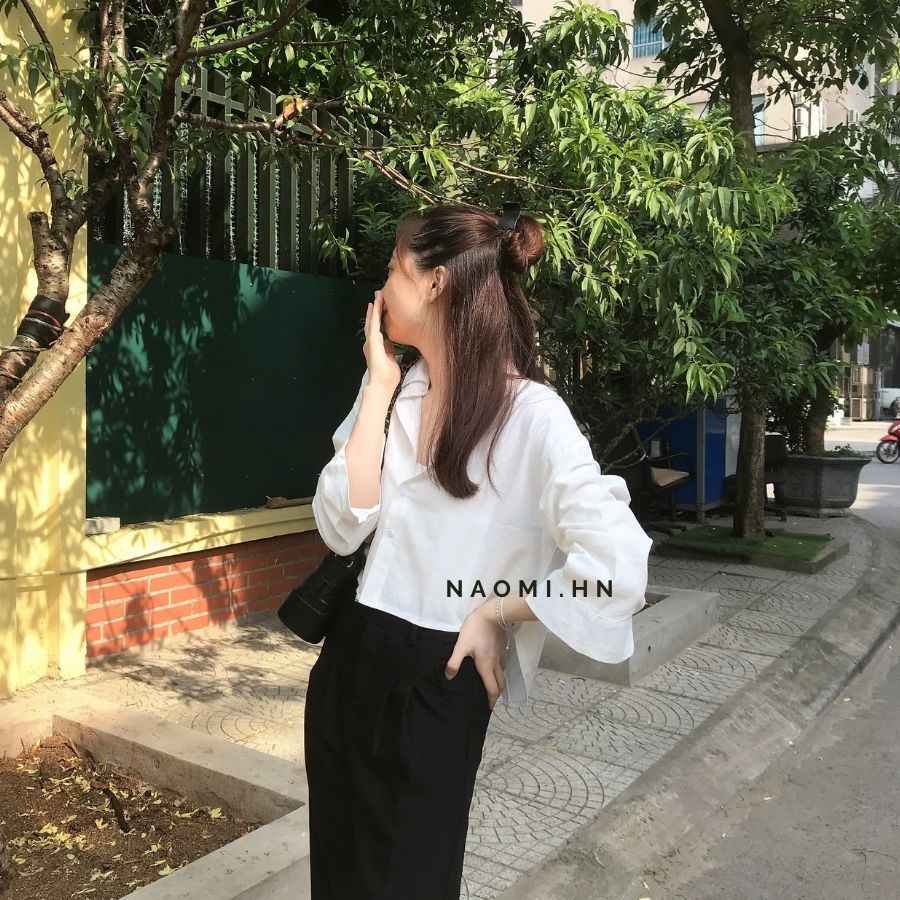 Áo sơ mi nữ xẻ tà sau lưng độc lạ dài tay cổ đức . Áo kiểu nữ xẻ tà sau lưng gợi cảm chất đẹp 3 màu xanh trắng hothit