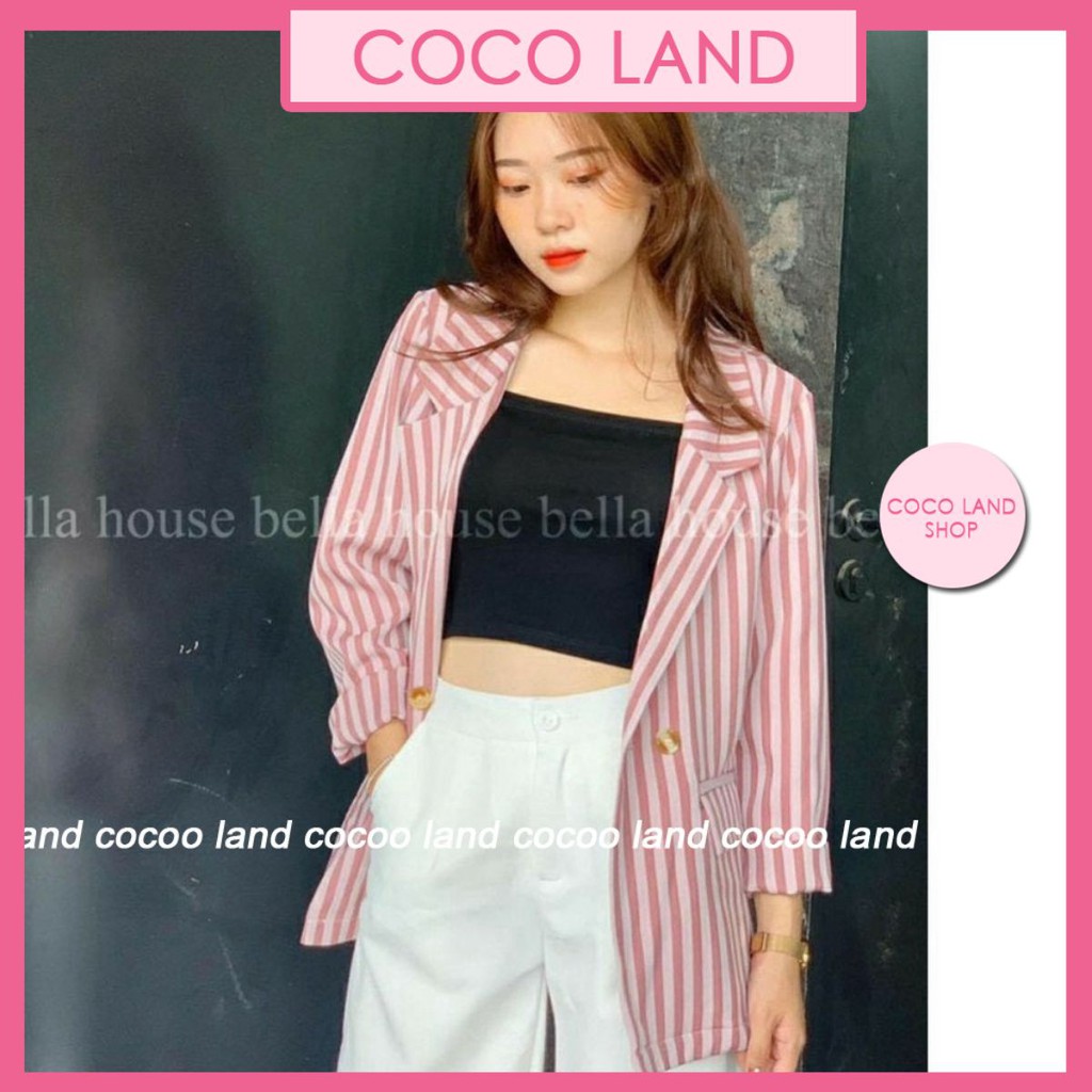 áo vest nữ phom rộng kẻ sọc kiểu hàn quốc xinh xắn coco land ulzzang