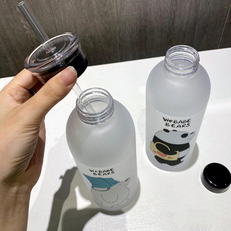Bình Nước Hình Gấu Trúc Hoạt Hình Dung Tích 1000ml Cách Nhiệt Kèm Ống Hút Tiện Dụng