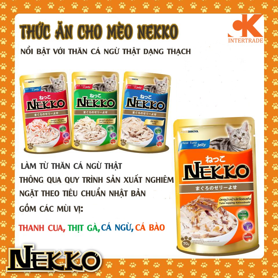 Pate cho mèo Nekko gravy jelly 70g, thức ăn tăng cân mèo lớn trưởng thành kén ăn Con Mèo Xiêm