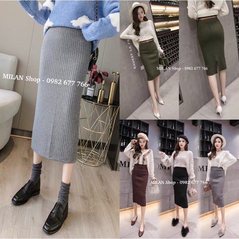 Chân váy len đũa trơn NGẮN-LỠ-DÀI quốc dân L1