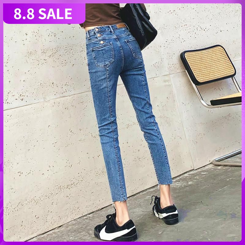 Quần jean bút chì lưng cao ôm dáng thời trang mùa hè cho nữ