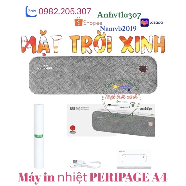 Máy in nhiệt Peripage A4 210m 🎀 tặng kèm giấy in hoặc túi chính hãng 💚 MẶT TRỜI XINH 0982205307 ☀️