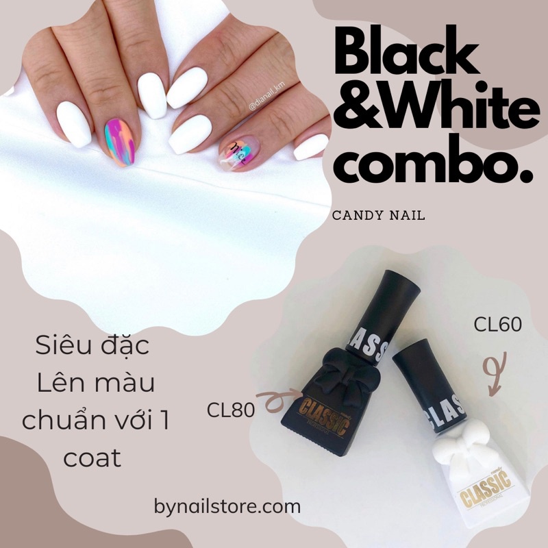 [Candy nail] Bộ sơn gel trắng đen cao cấp Hàn Quốc (2pcs)