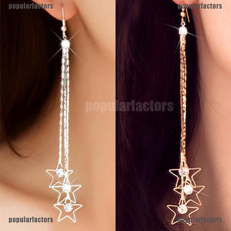 Khuyên Tai Dáng Dài Đính Đá Phối Tua Rua Thời Trang