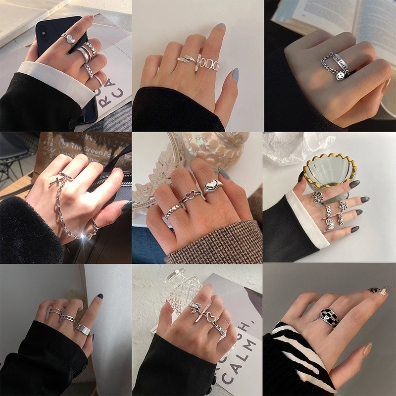 Set nhẫn kiểu dáng đa dạng tùy chọn màu vàng / bạc thời trang Hàn Quốc cho nữ