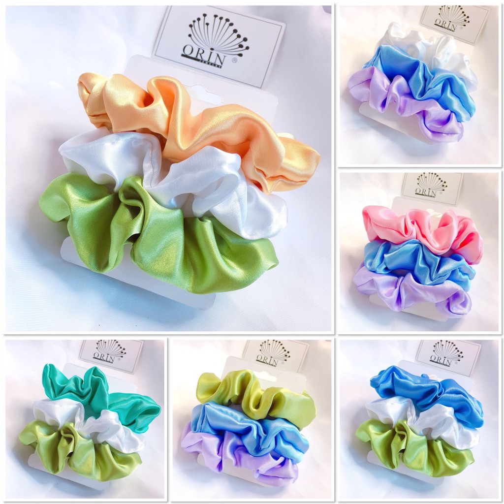 [Mã FAGOGO giảm 12% đơn 99K] Set 3 buộc tóc, dây cột tóc scrunchies phi bóng nhiều màu Orin K1168